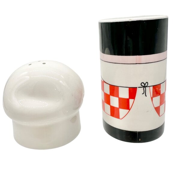 Vintage Chef Ceramic Salt and Pepper Shaker Set With Red Checkered Design - Picture 7 of 8